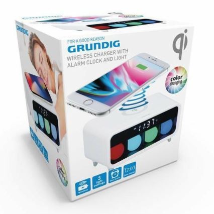 Grundig - Candeeiro noturno LED com regulação e com um despertador e carregamento sem fios LED/5W/230V