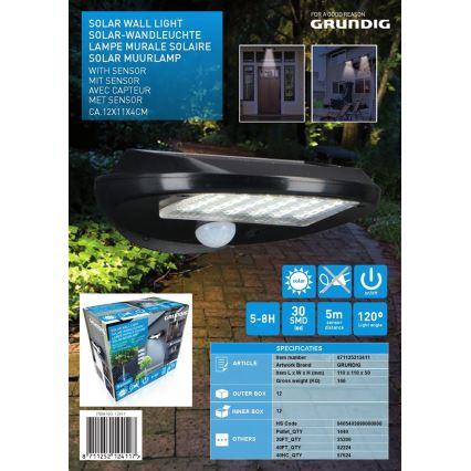 Grundig - CONJUNTO 2x Luz de parede solar com sensor LED LED/3,2V