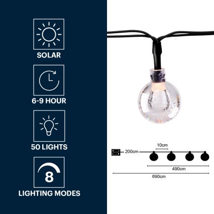 Grundig - Corrente solar LED 50xLED/8 funções 6,9m branco quente