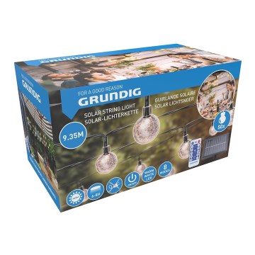 Grundig - Corrente solar LED regulável 50xLED/8 funções 9,35m branco quente + comando