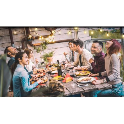 Grundig - Corrente solar LED regulável 50xLED/8 funções 9,35m branco quente + comando