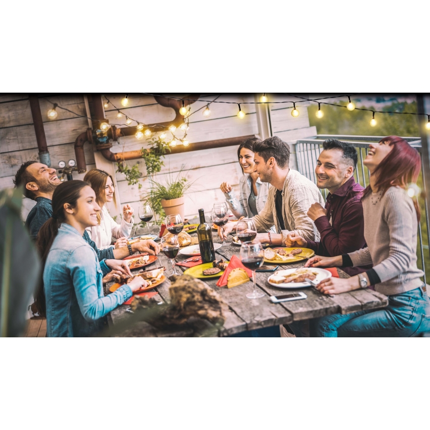 Grundig - Corrente solar LED regulável 50xLED/8 funções 9,35m branco quente + comando