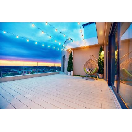 Grundig - Corrente solar LED regulável 50xLED/8 funções 9,35m branco quente + comando