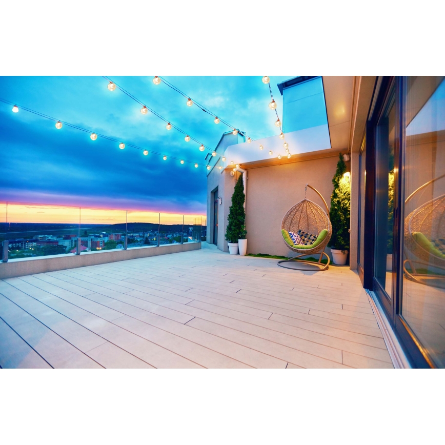 Grundig - Corrente solar LED regulável 50xLED/8 funções 9,35m branco quente + comando