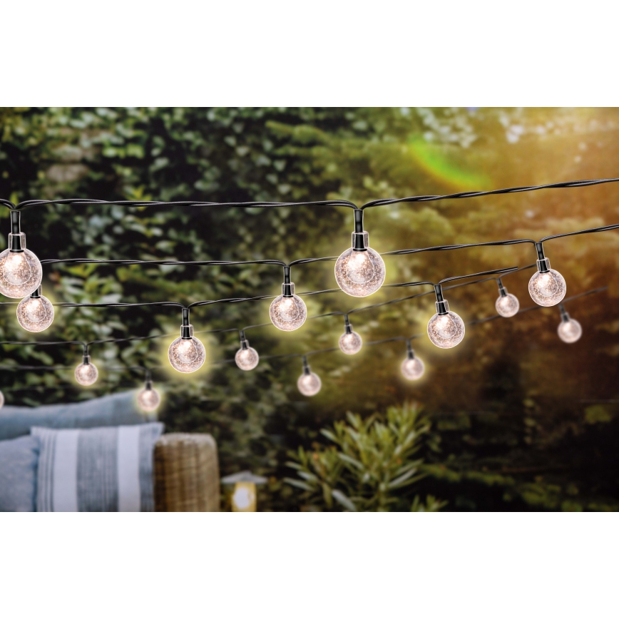 Grundig - Corrente solar LED regulável 50xLED/8 funções 9,35m branco quente + comando