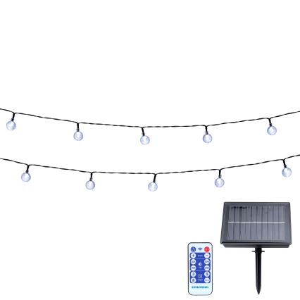 Grundig - Corrente solar LED regulável 50xLED/8 funções 9,35m branco quente + comando