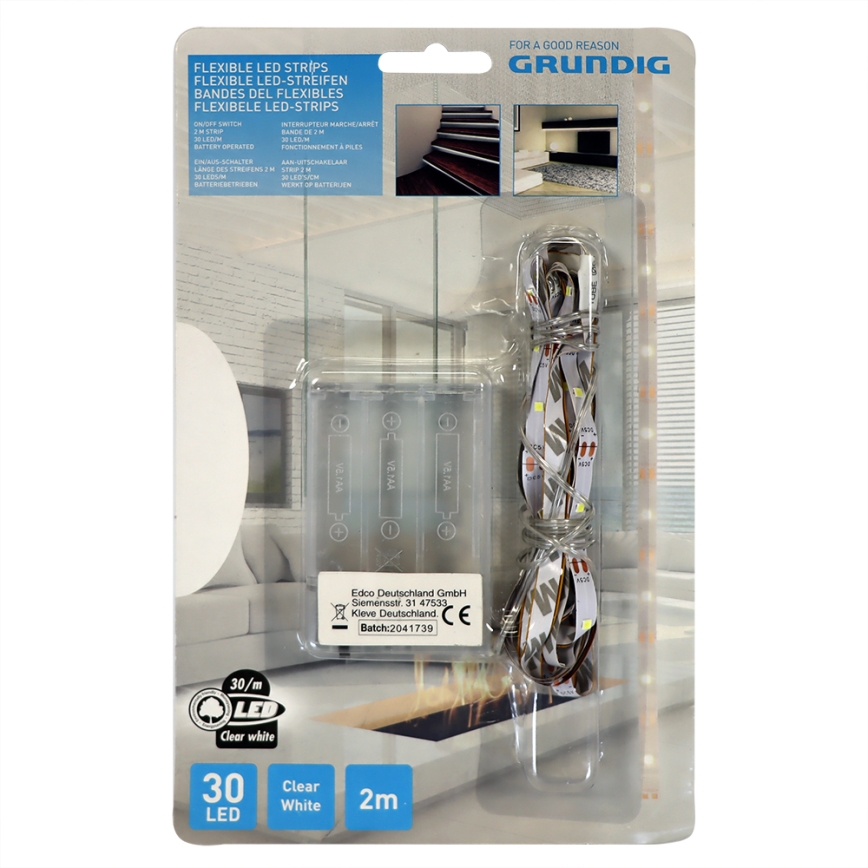 Grundig - Fita LED 2m LED/3xAA branco