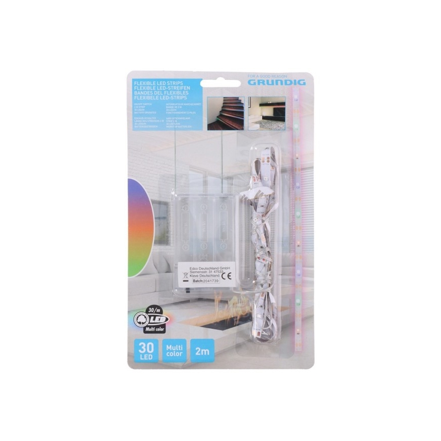 Grundig - Fita LED 2m LED/3xAA multicolorida