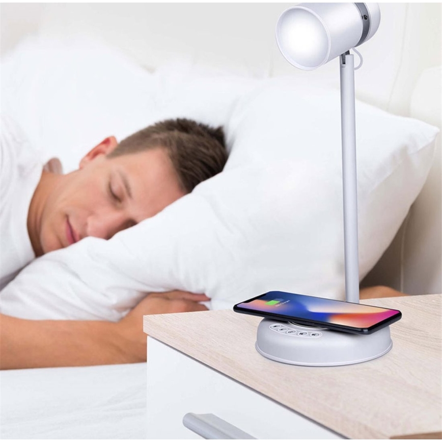 Grundig - Candeeiro de mesa LED com carregamento sem fios e altifalante 3 em 1 LED/15W/5V