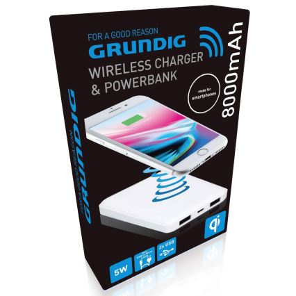 Grundig - Power Bank 8000 mAh/5V com carregamento sem fios