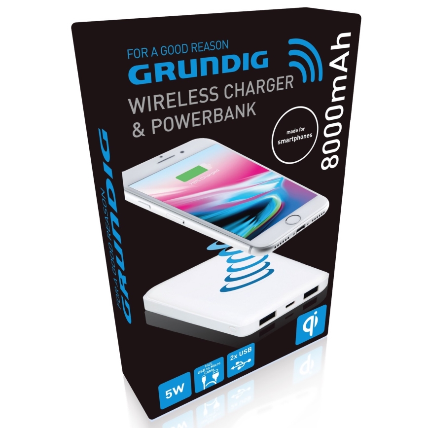 Grundig - Power Bank 8000 mAh/5V com carregamento sem fios