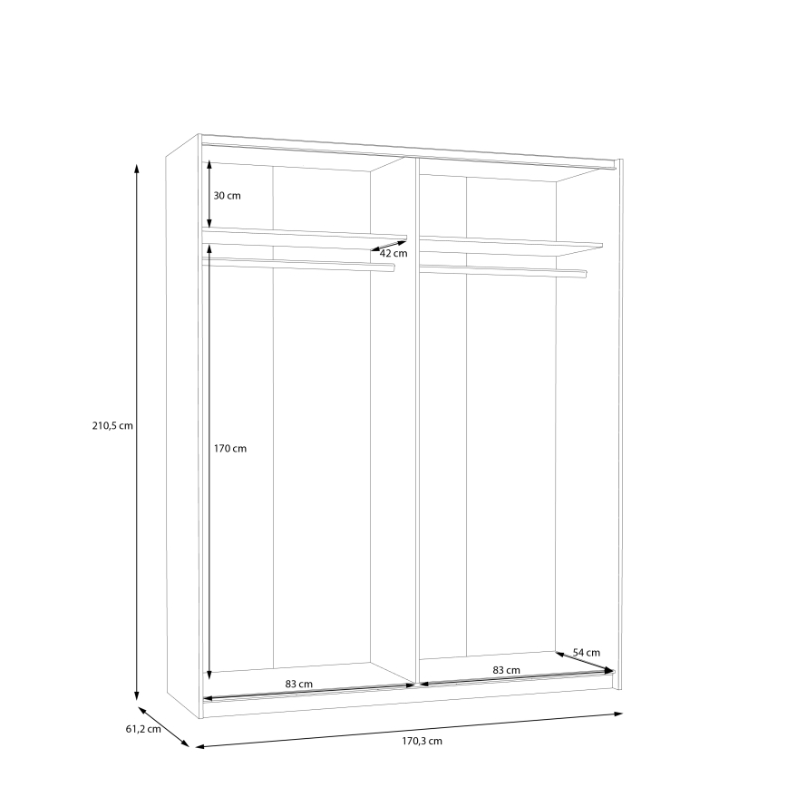 Guarda-roupa com espelho KARO 170x210 cm branco