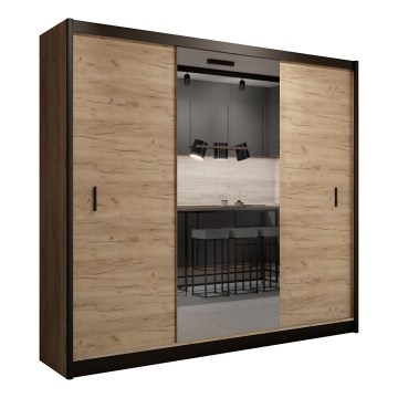 Guarda-roupa com espelho MIRO 250x215 cm carvalho craft/preto