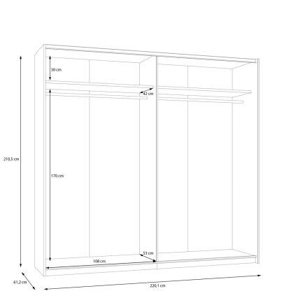 Guarda-roupa com espelho ODEN 220x210 cm, bege