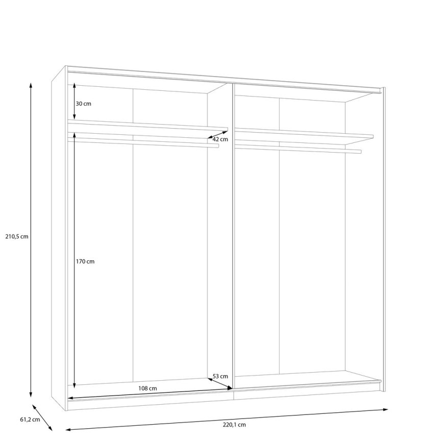 Guarda-roupa com espelho ODEN 220x210 cm, bege