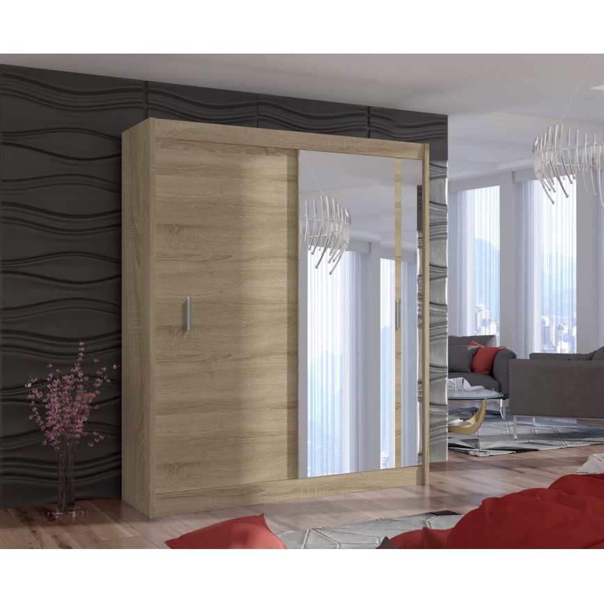 Guarda-roupa com espelho SABRINA 180x215 cm carvalho sonoma