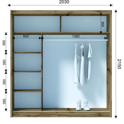 Guarda-roupa com espelho SABRINA 203x215 cm carvalho woltan