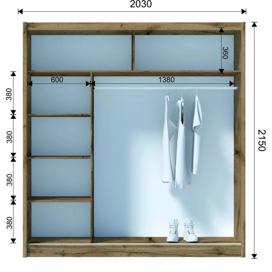 Guarda-roupa com espelho SABRINA 203x215 cm carvalho woltan