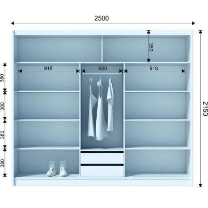 Guarda-roupa com espelho SABRINA 250x215 cm carvalho sonoma