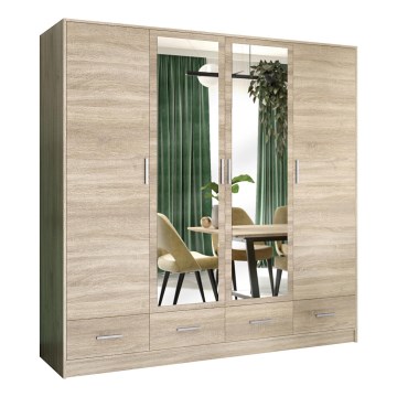 Guarda-roupa com espelho SANNA 200x215 cm carvalho sonoma