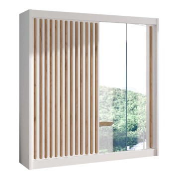 Guarda-roupa com espelho SANTINO 203x215 cm branco/carvalho craft