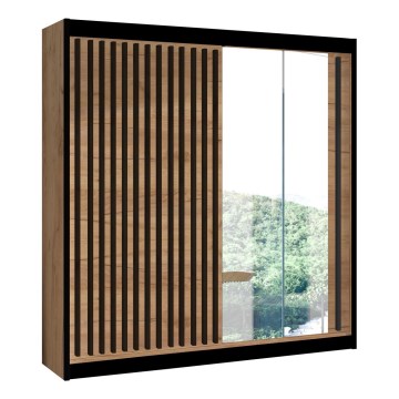 Guarda-roupa com espelho SANTINO 203x215 cm carvalho craft/preto