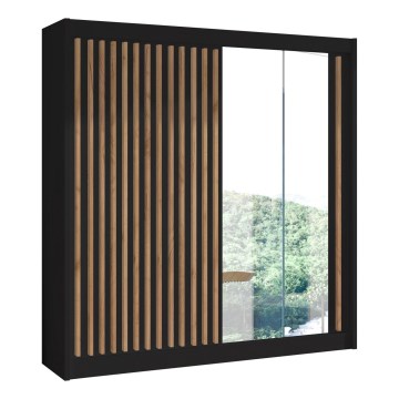 Guarda-roupa com espelho SANTINO 203x215 cm preto/carvalho craft