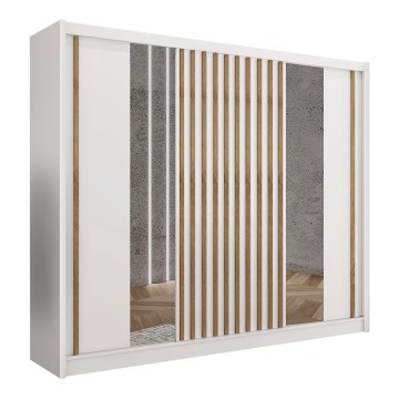 Guarda-roupa com espelho SANTINO 250x215 cm branco/carvalho craft