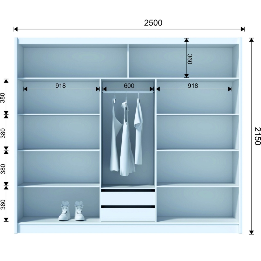Guarda-roupa com espelho SANTINO 250x215 cm branco/carvalho craft