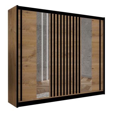 Guarda-roupa com espelho SANTINO 250x215 cm carvalho craft/preto