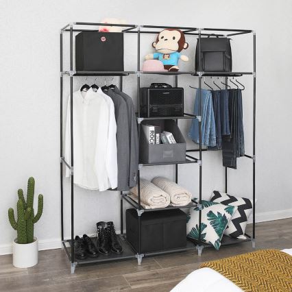 Guarda-roupa de tecido para arrumação com prateleiras e varão MATIS 150x175 cm preto