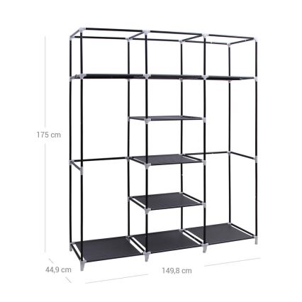 Guarda-roupa de tecido para arrumação com prateleiras e varão MATIS 150x175 cm preto