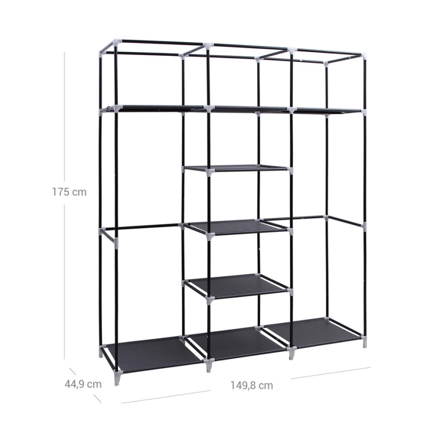 Guarda-roupa de tecido para arrumação com prateleiras e varão MATIS 150x175 cm preto