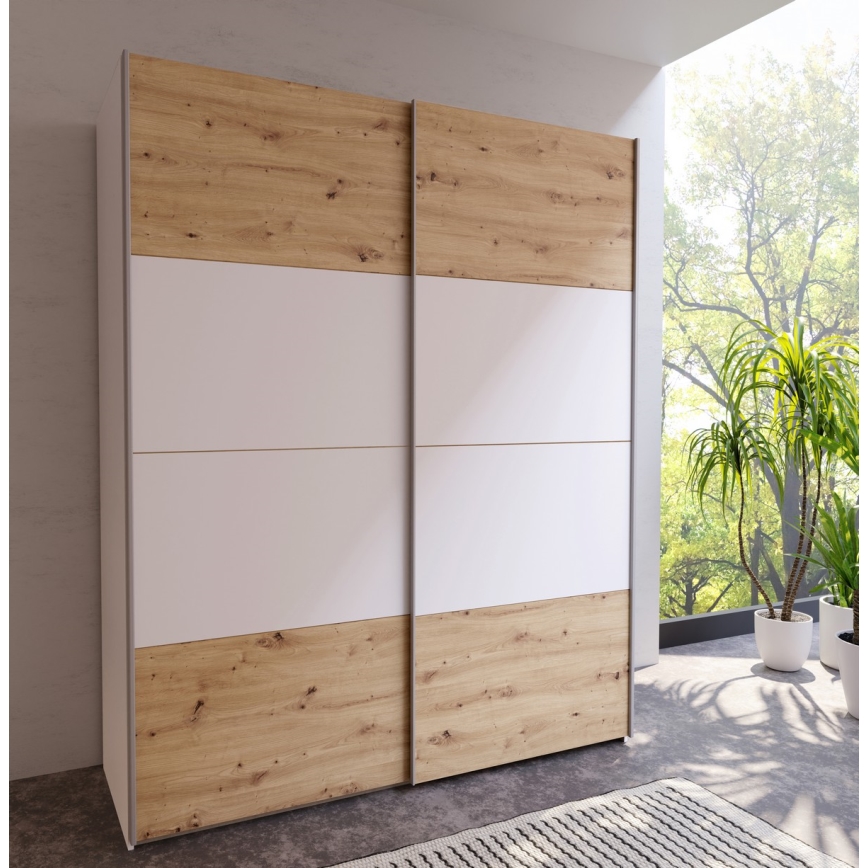 Guarda-roupa KARO 170x210 cm branco/carvalho artisan
