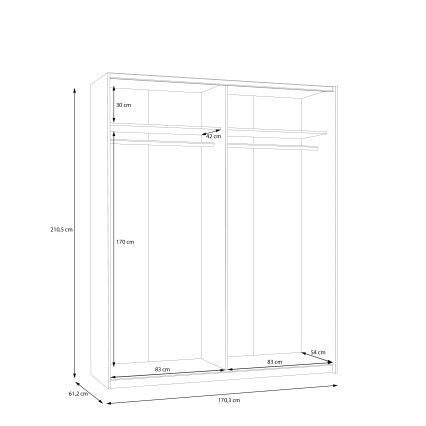 Guarda-roupa KARO 170x210 cm branco/carvalho artisan