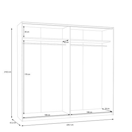 Guarda-roupa KARO 220x210 cm branco/carvalho artisan
