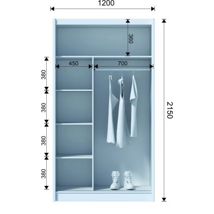 Guarda-roupa com espelho SABRINA 120x215 cm carvalho sonoma