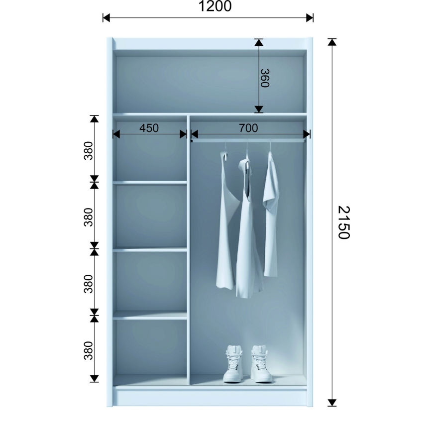 Guarda-roupa com espelho SABRINA 120x215 cm carvalho woltan