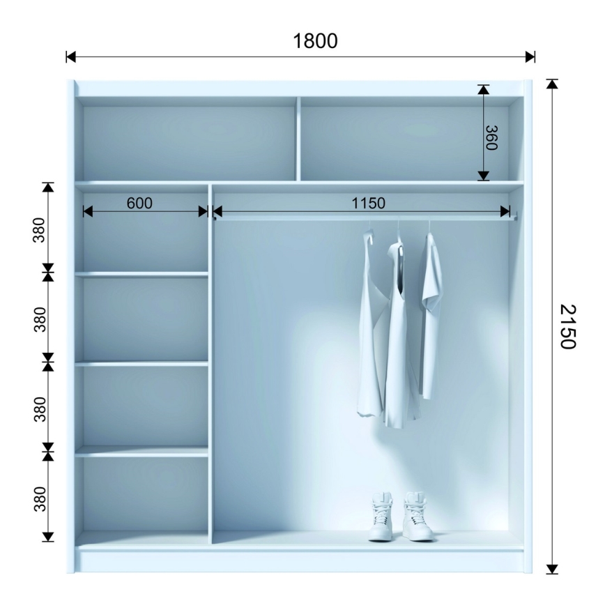 Guarda-roupa com espelho SABRINA 180x215 cm branco