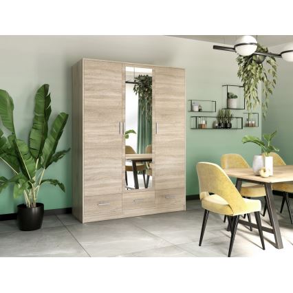 Guarda-roupa com espelho SANNA 150x215 cm carvalho sonoma