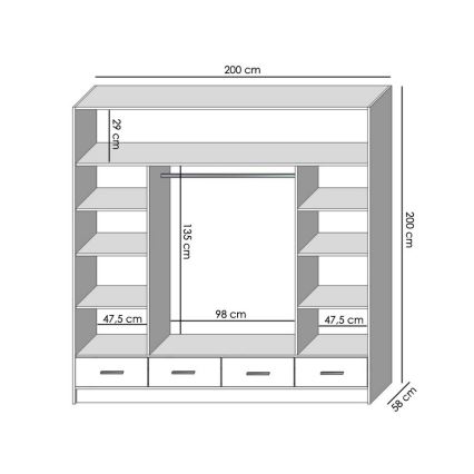 Guarda-roupa com espelho SANNA 200x215 cm branco
