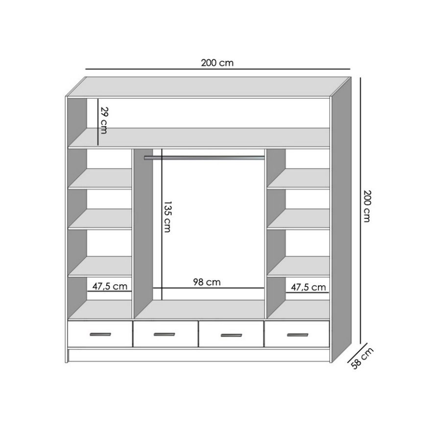 Guarda-roupa com espelho SANNA 200x215 cm branco