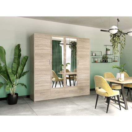 Guarda-roupa com espelho SANNA 200x215 cm carvalho sonoma