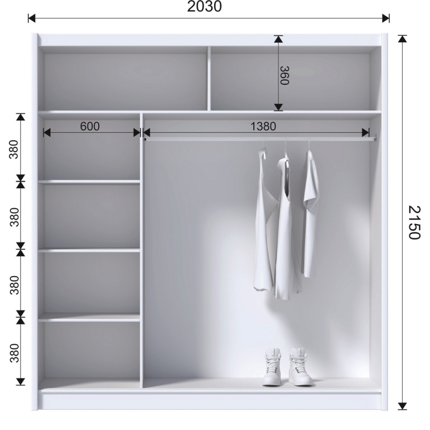 Guarda-roupa com portas deslizantes SAPHIRA 203x215 cm branco