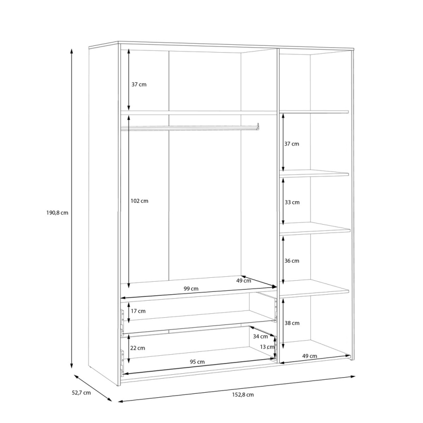 Guarda-roupa URO 152x190 cm carvalho artisan/branco