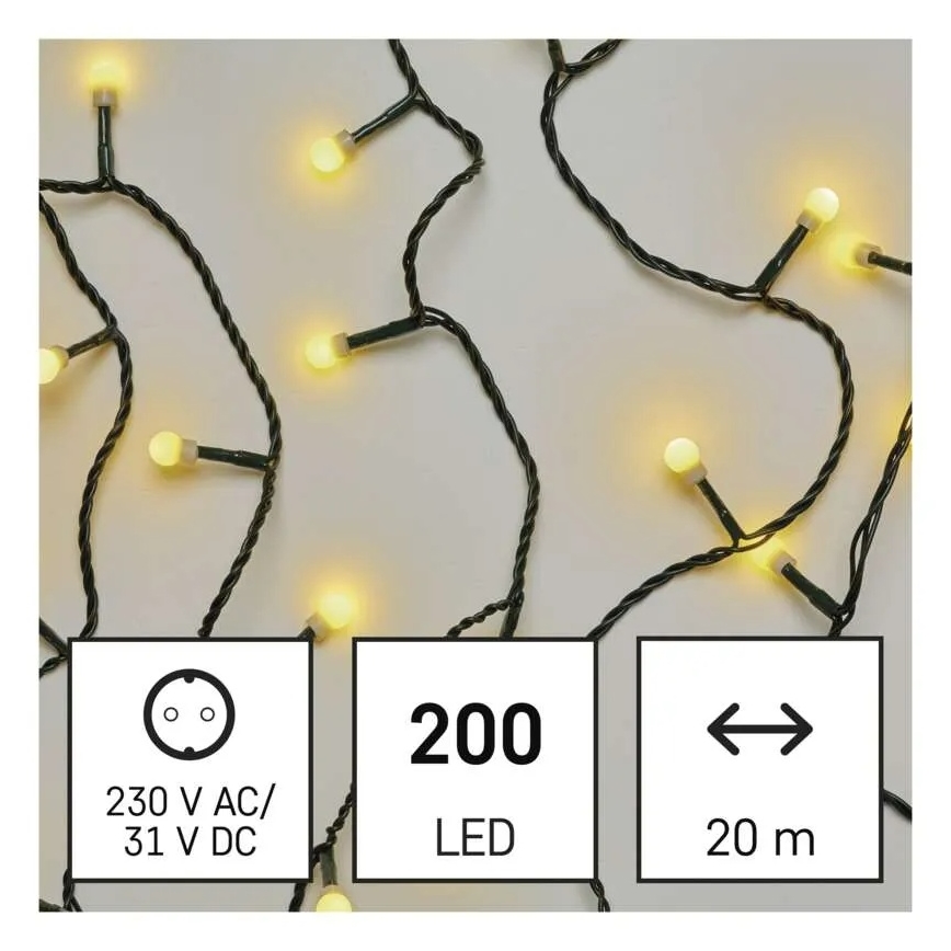 Guirlanda de Natal LED 200 LEDs/8 funções 20 m IP44 branco quente