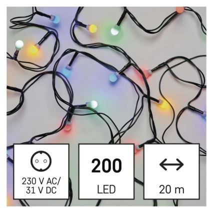 Guirlanda luminosa de Natal LED, 200 LEDs, 8 funções, 25 m, IP44, multicolorida