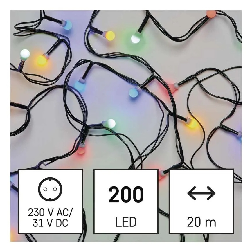 Guirlanda luminosa de Natal LED, 200 LEDs, 8 funções, 25 m, IP44, multicolorida