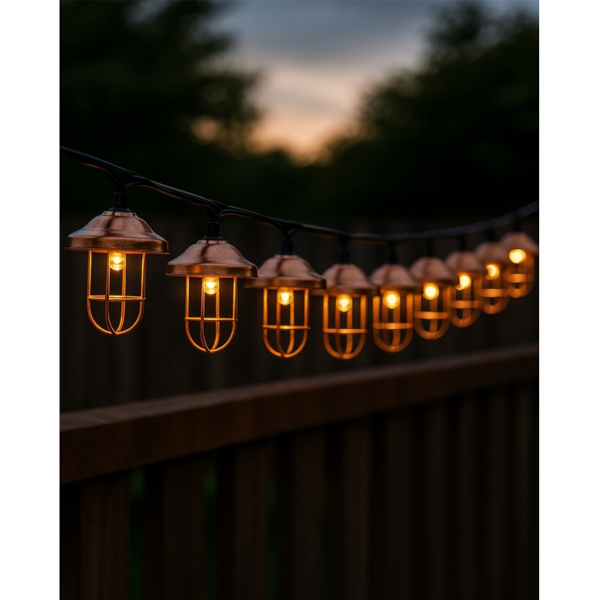 Guirlanda solar LED 10xLED/1,2V 300 mAh 3,8 m IP44 cobre