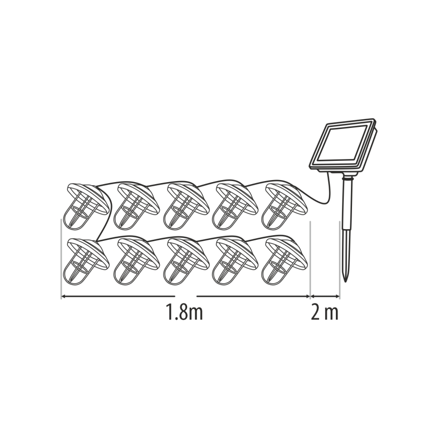 Guirlanda solar LED 10xLED/1,2V 300 mAh 3,8 m IP44 cobre